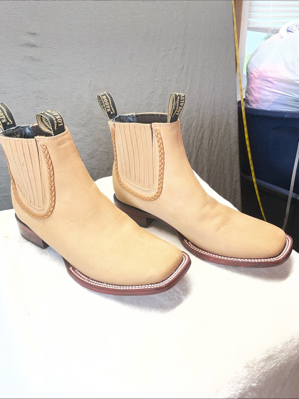 Los Altos Women’s Tan Suede Ankle Booties with Red Sole Detail - Picture 3 of 10